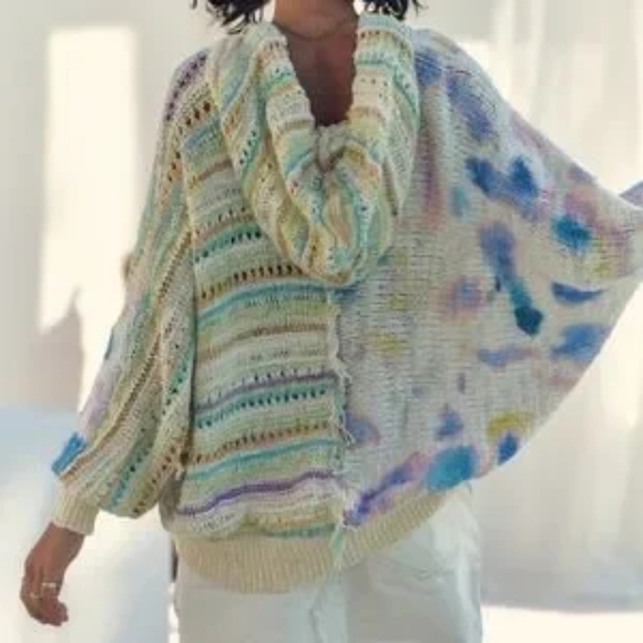 Free people flower child multicolor knit hooded poncho sweater size extra small - Picture 3 of 13